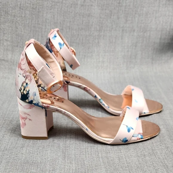 Ted Baker Manyah Pink Floral Print Block Heeled Sandals. 7 - Picture 3 of 12